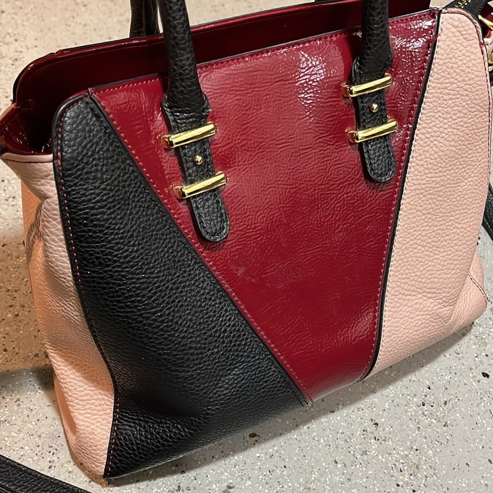 STEVE MADDEN COLORBLOCK CROSSBODY SATCHEL BAG BLACK PINK RED - Picture 4 of 16
